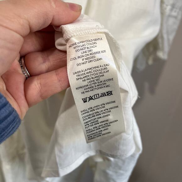 Anthropologie Maeve White Linen Blend Tiered Mini Dress Boho Resort Coastal XL - Picture 6 of 10